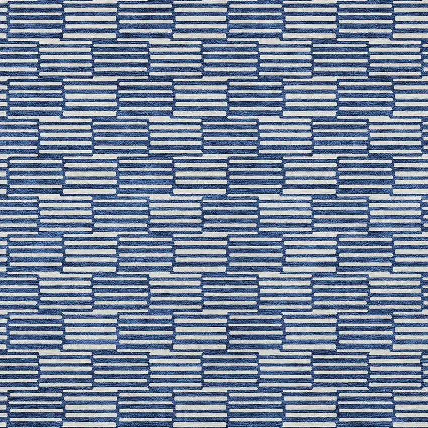 Navy Blue And Ivory Geometric Washable Indoor Outdoor Area Rug Photo 6