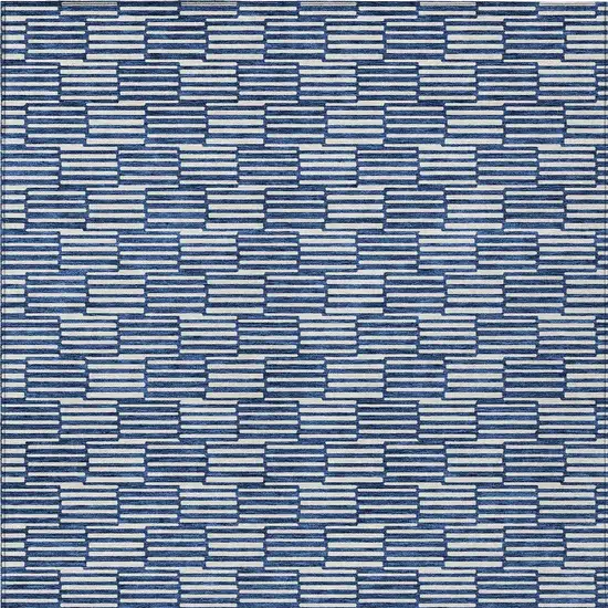 Navy Blue And Ivory Geometric Washable Indoor Outdoor Area Rug Photo 7
