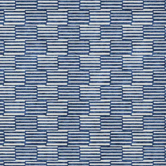 Navy Blue And Ivory Geometric Washable Indoor Outdoor Area Rug Photo 6