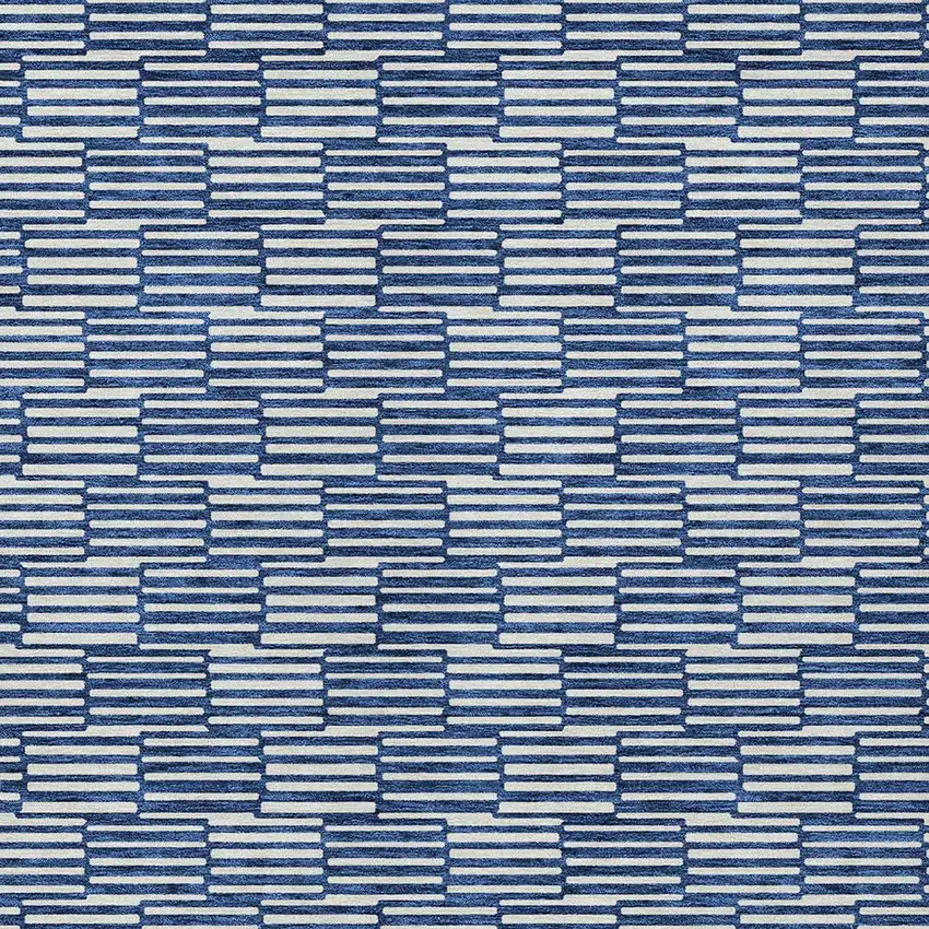 Navy Blue And Ivory Geometric Washable Indoor Outdoor Area Rug Photo 6