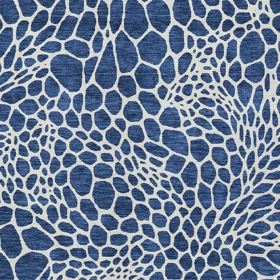 Navy Blue And Ivory Geometric Washable Indoor Outdoor Area Rug Photo 7