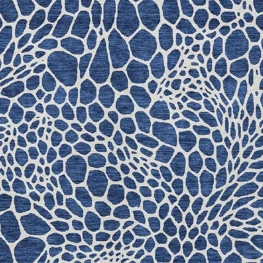 Navy Blue And Ivory Geometric Washable Indoor Outdoor Area Rug Photo 7