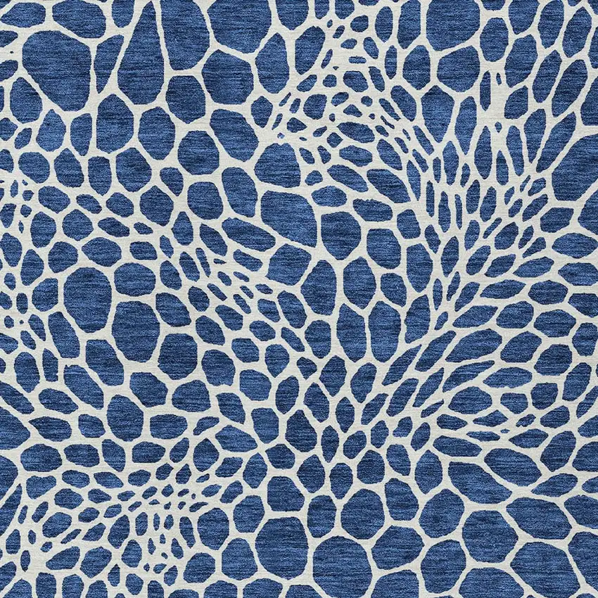 Navy Blue And Ivory Geometric Washable Indoor Outdoor Area Rug Photo 7