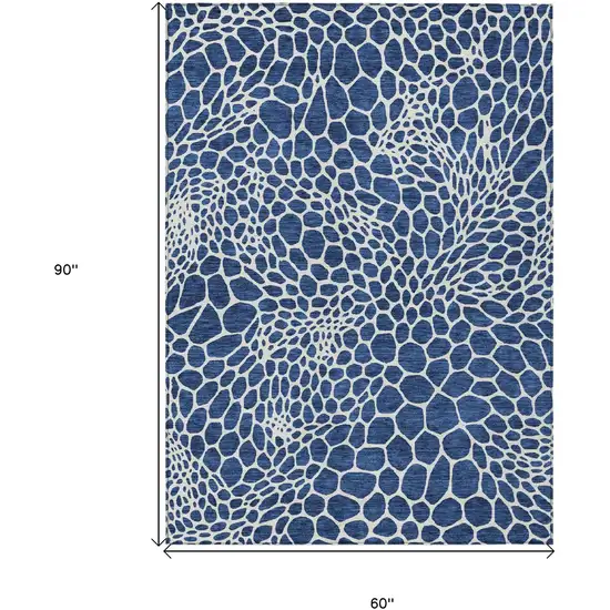 Navy Blue And Ivory Geometric Washable Indoor Outdoor Area Rug Photo 2