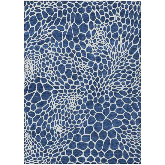 Navy Blue And Ivory Geometric Washable Indoor Outdoor Area Rug Photo 2