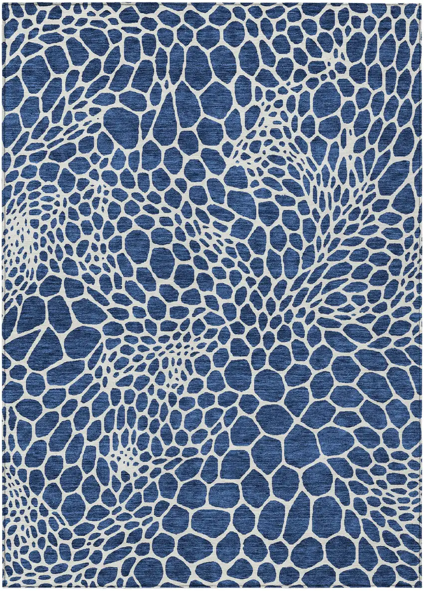 Navy Blue And Ivory Geometric Washable Indoor Outdoor Area Rug Photo 2