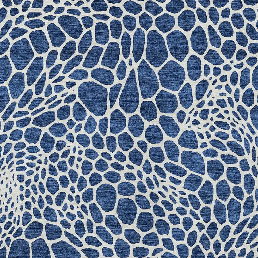 Navy Blue And Ivory Geometric Washable Indoor Outdoor Area Rug Photo 7