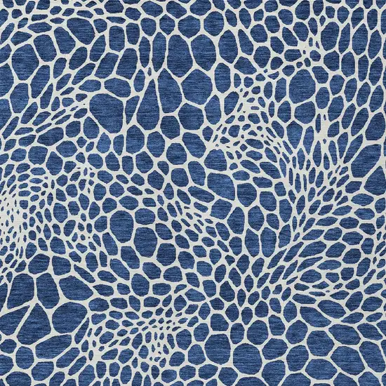 Navy Blue And Ivory Geometric Washable Indoor Outdoor Area Rug Photo 8