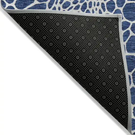Navy Blue And Ivory Geometric Washable Indoor Outdoor Area Rug Photo 4