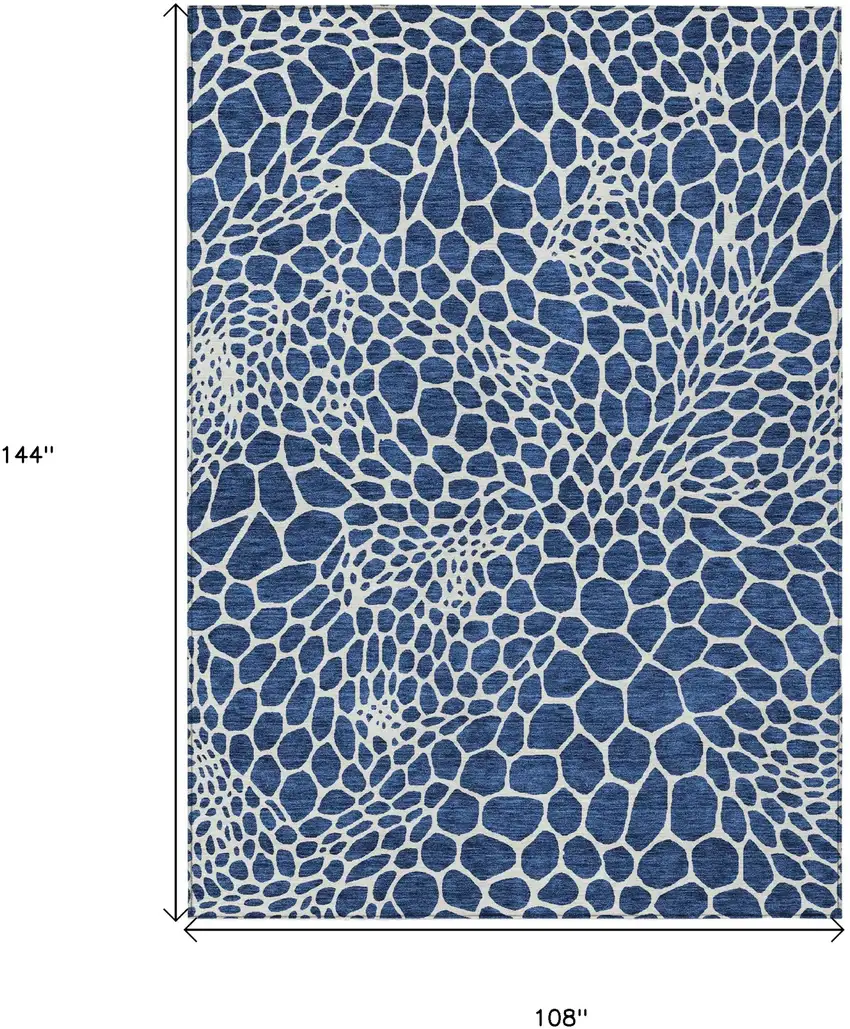 Navy Blue And Ivory Geometric Washable Indoor Outdoor Area Rug Photo 3