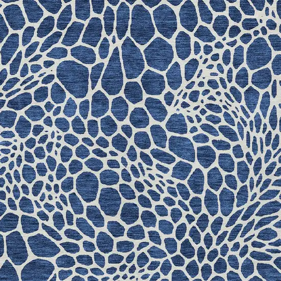 Navy Blue And Ivory Geometric Washable Indoor Outdoor Area Rug Photo 7