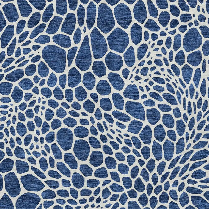 Navy Blue And Ivory Geometric Washable Indoor Outdoor Area Rug Photo 7