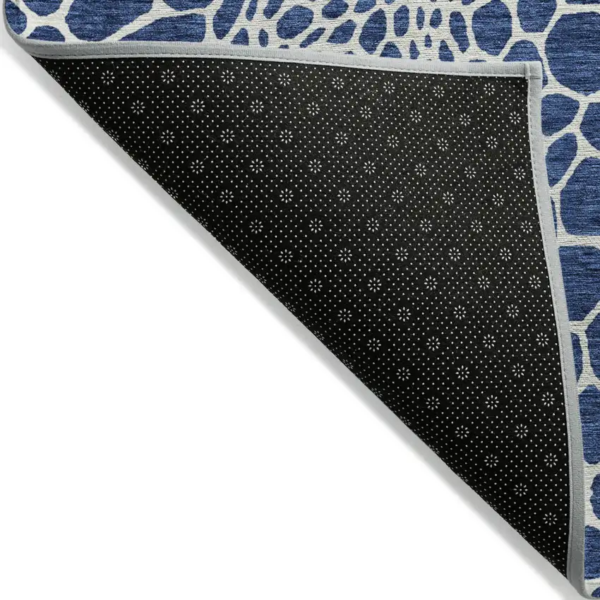 Navy Blue And Ivory Geometric Washable Indoor Outdoor Area Rug Photo 4