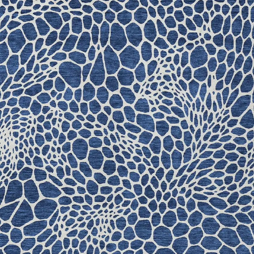 Navy Blue And Ivory Geometric Washable Indoor Outdoor Area Rug Photo 8