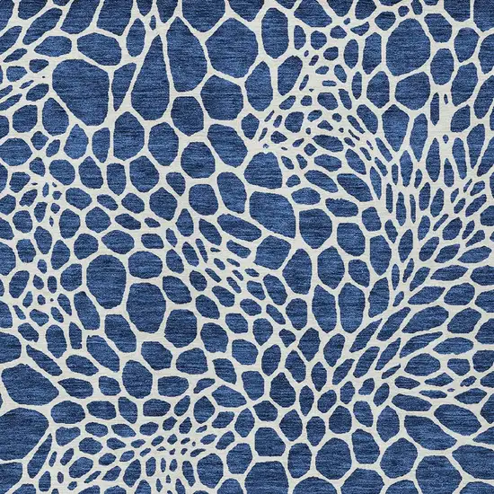 Navy Blue And Ivory Geometric Washable Indoor Outdoor Area Rug Photo 7