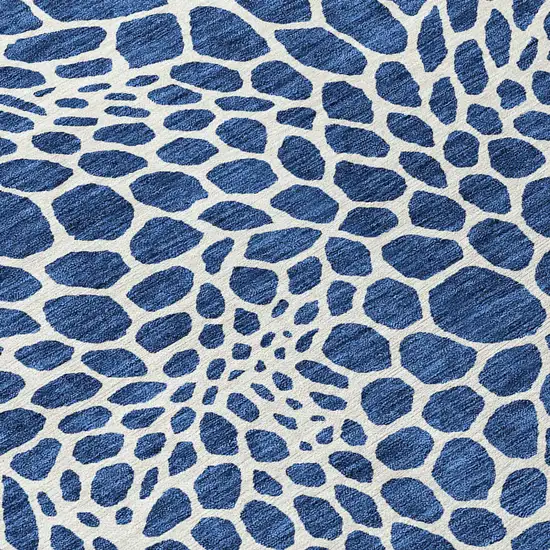Navy Blue And Ivory Geometric Washable Indoor Outdoor Area Rug Photo 6
