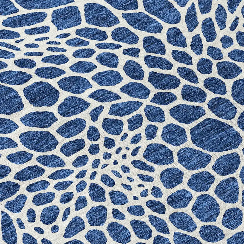 Navy Blue And Ivory Geometric Washable Indoor Outdoor Area Rug Photo 6