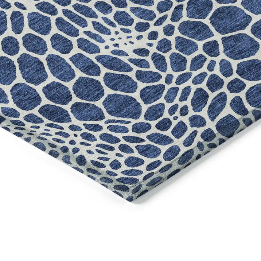 Navy Blue And Ivory Geometric Washable Indoor Outdoor Area Rug Photo 5