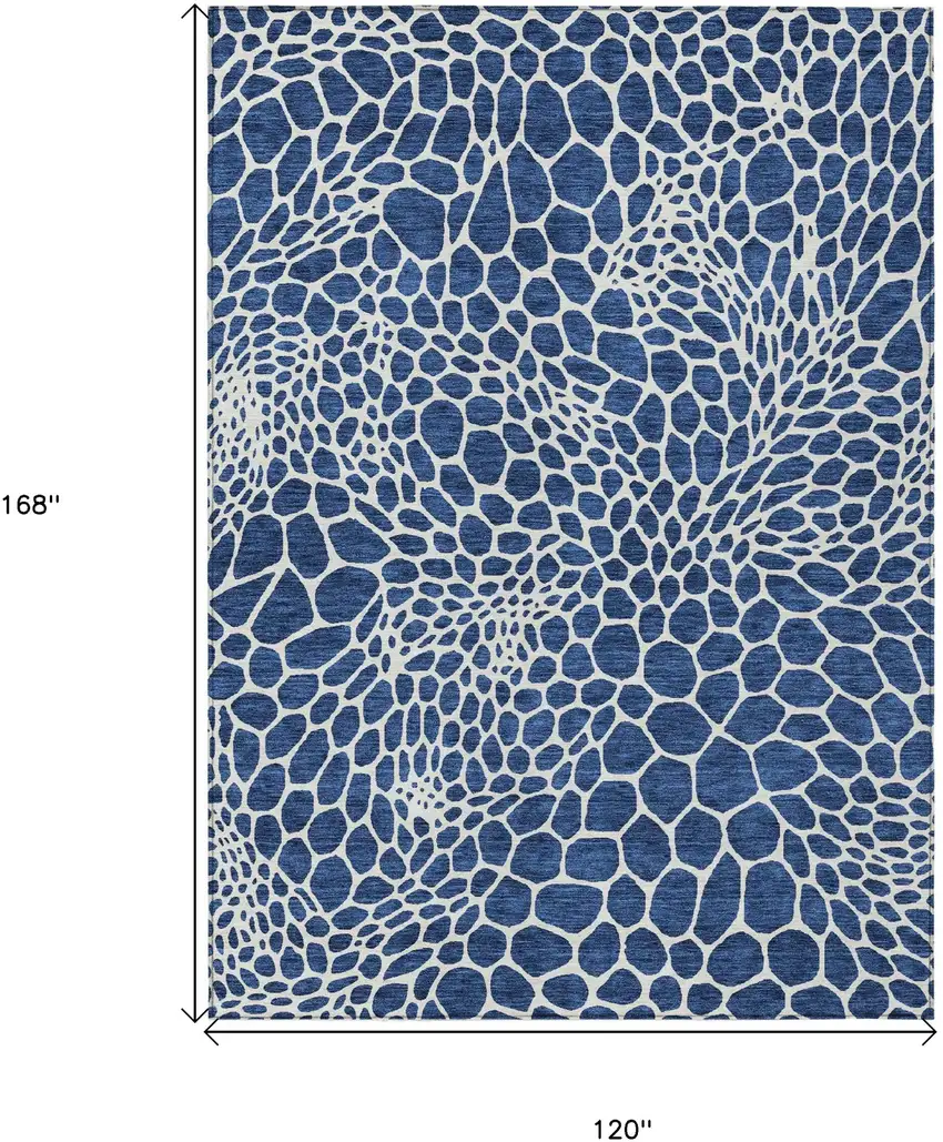 Navy Blue And Ivory Geometric Washable Indoor Outdoor Area Rug Photo 3
