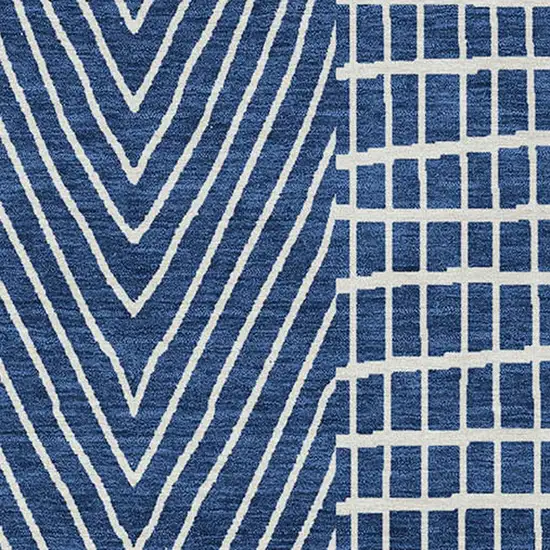 Navy Blue And Ivory Geometric Washable Indoor Outdoor Area Rug Photo 6