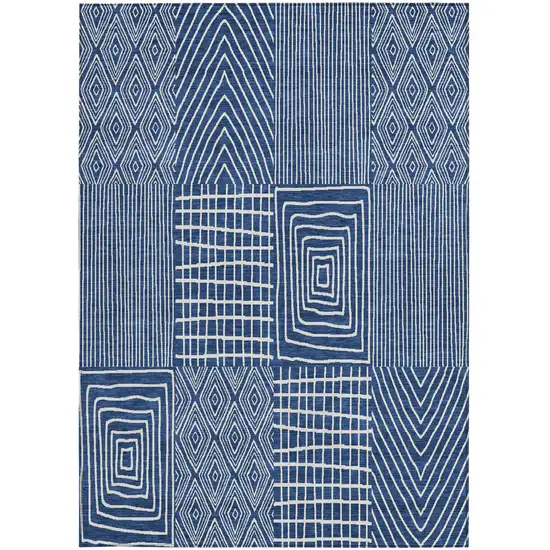 Navy Blue And Ivory Geometric Washable Indoor Outdoor Area Rug Photo 7