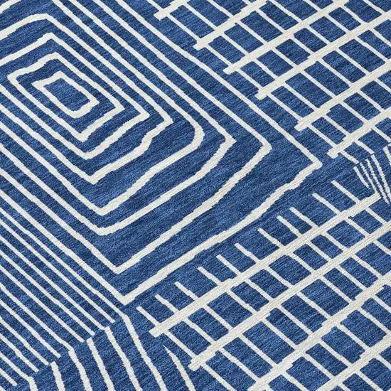 Navy Blue And Ivory Geometric Washable Indoor Outdoor Area Rug Photo 5