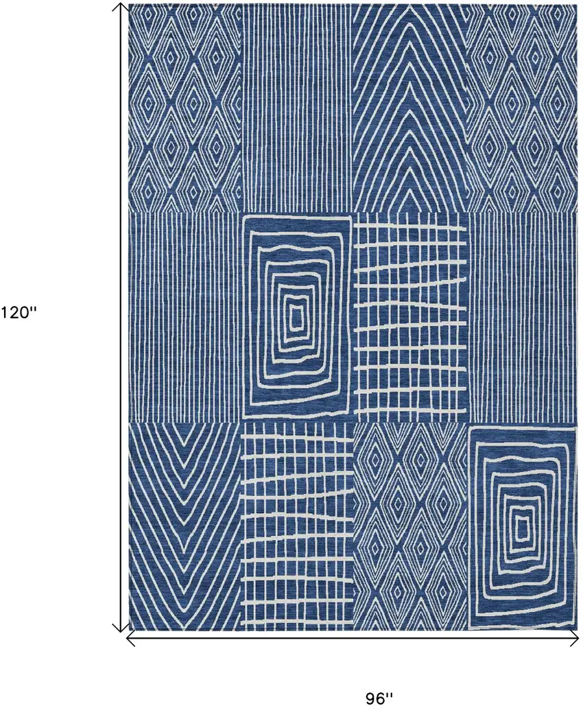 Navy Blue And Ivory Geometric Washable Indoor Outdoor Area Rug Photo 3