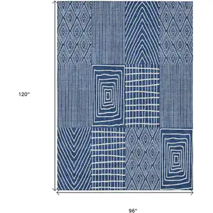 Photo of Navy Blue And Ivory Geometric Washable Indoor Outdoor Area Rug