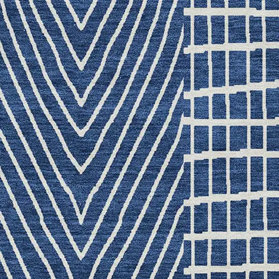 Navy Blue And Ivory Geometric Washable Indoor Outdoor Area Rug Photo 6