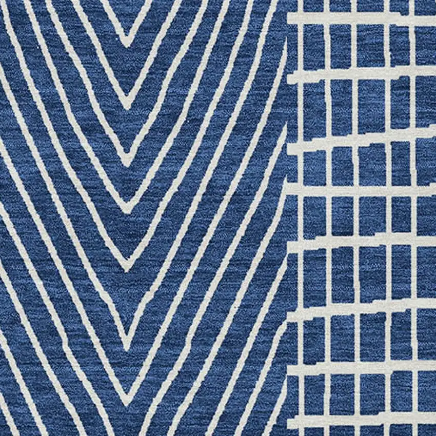 Navy Blue And Ivory Geometric Washable Indoor Outdoor Area Rug Photo 6