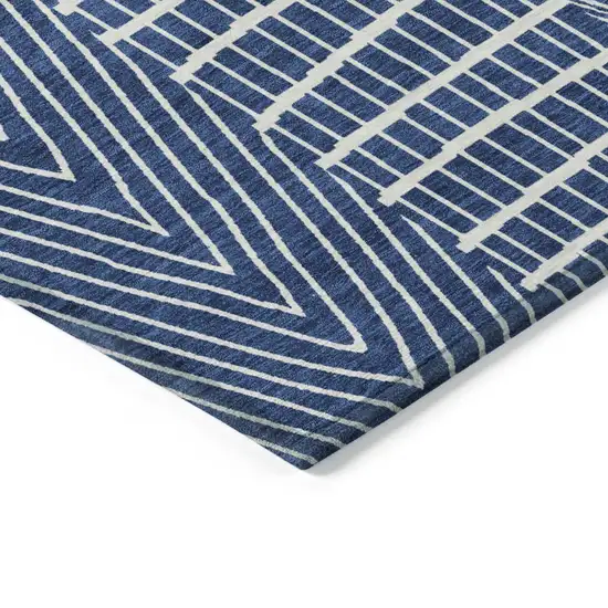 Navy Blue And Ivory Geometric Washable Indoor Outdoor Area Rug Photo 4