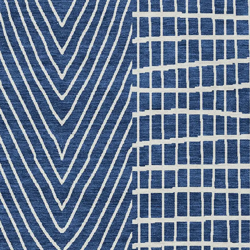 Navy Blue And Ivory Geometric Washable Indoor Outdoor Area Rug Photo 7