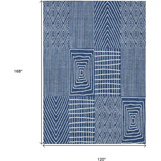 Navy Blue And Ivory Geometric Washable Indoor Outdoor Area Rug Photo 3
