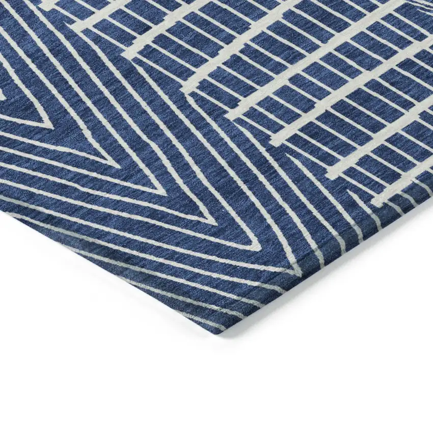 Navy Blue And Ivory Geometric Washable Indoor Outdoor Area Rug Photo 4