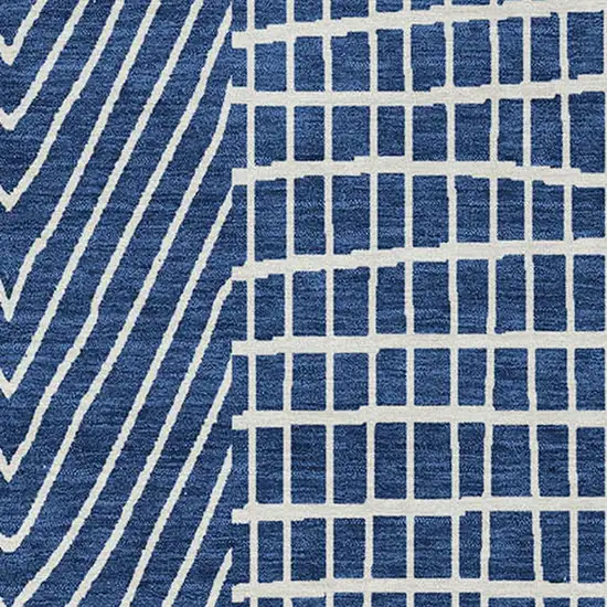 Navy Blue And Ivory Geometric Washable Indoor Outdoor Area Rug Photo 6