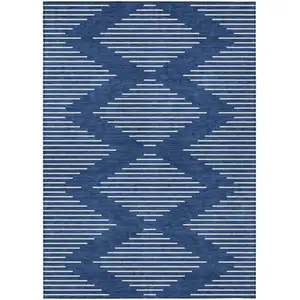 Photo of Navy Blue And Ivory Geometric Washable Indoor Outdoor Area Rug