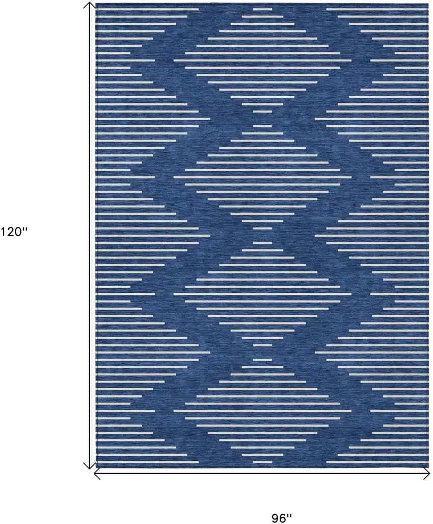 Navy Blue And Ivory Geometric Washable Indoor Outdoor Area Rug Photo 3
