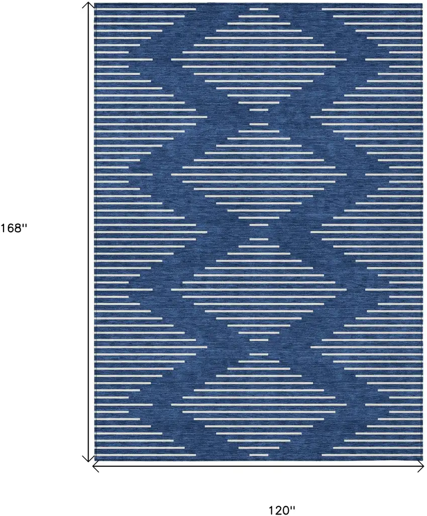 Navy Blue And Ivory Geometric Washable Indoor Outdoor Area Rug Photo 3