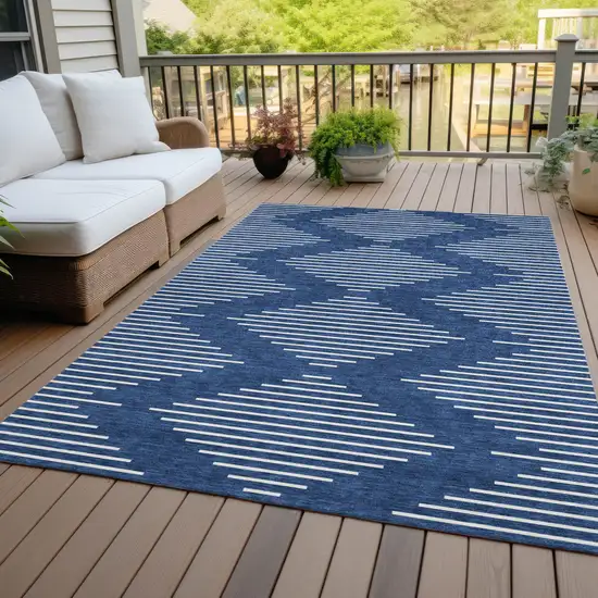 Navy Blue And Ivory Geometric Washable Indoor Outdoor Area Rug Photo 8
