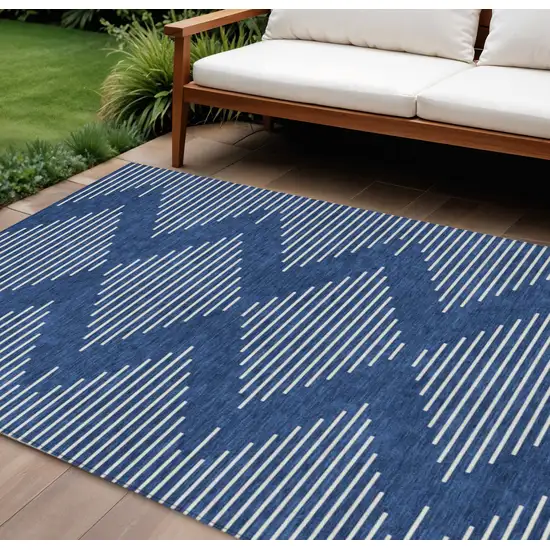 Navy Blue And Ivory Geometric Washable Indoor Outdoor Area Rug Photo 1
