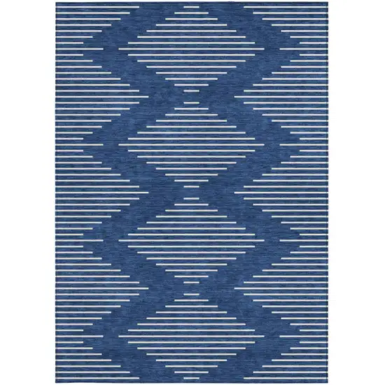 Navy Blue And Ivory Geometric Washable Indoor Outdoor Area Rug Photo 7