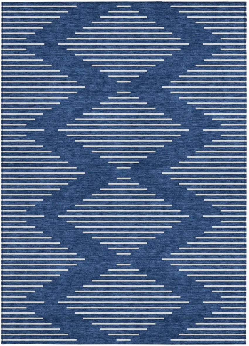 Navy Blue And Ivory Geometric Washable Indoor Outdoor Area Rug Photo 7