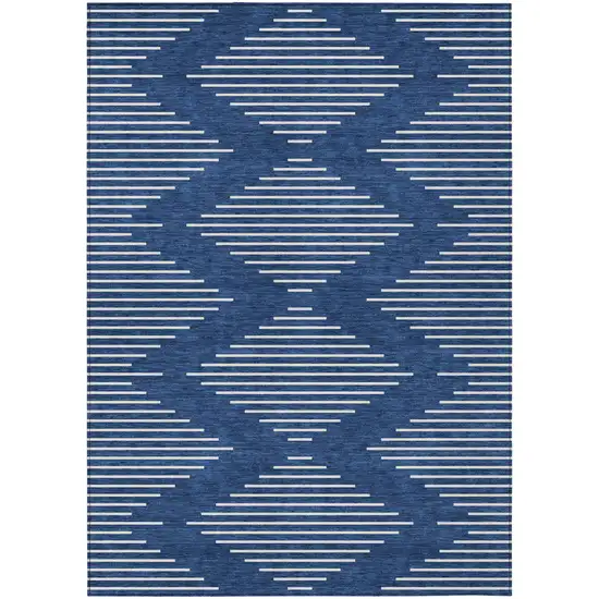 Navy Blue And Ivory Geometric Washable Indoor Outdoor Area Rug Photo 2