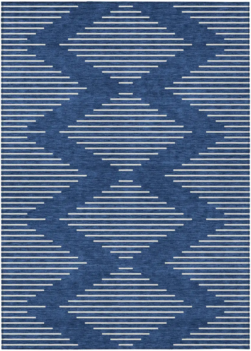 Navy Blue And Ivory Geometric Washable Indoor Outdoor Area Rug Photo 2