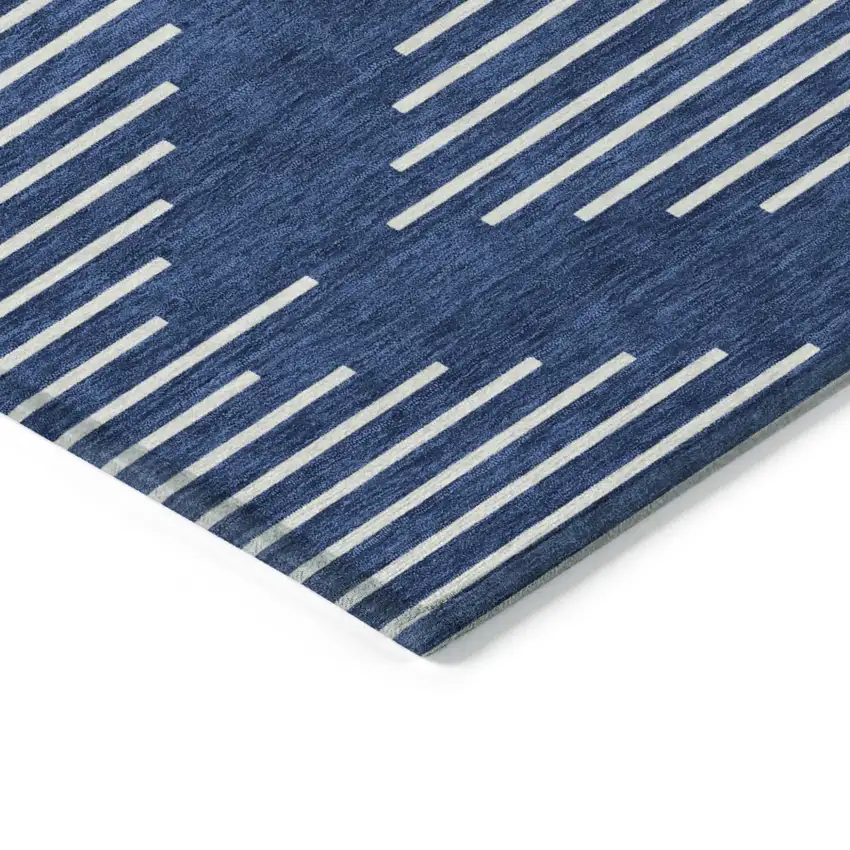 Navy Blue And Ivory Geometric Washable Indoor Outdoor Area Rug Photo 4
