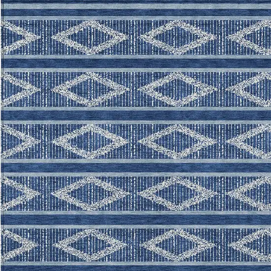 Navy Blue And Ivory Geometric Washable Indoor Outdoor Area Rug Photo 6