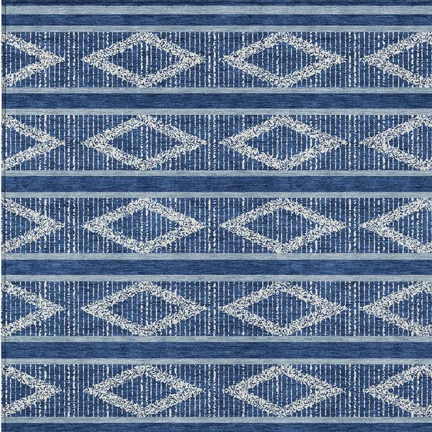 Navy Blue And Ivory Geometric Washable Indoor Outdoor Area Rug Photo 6
