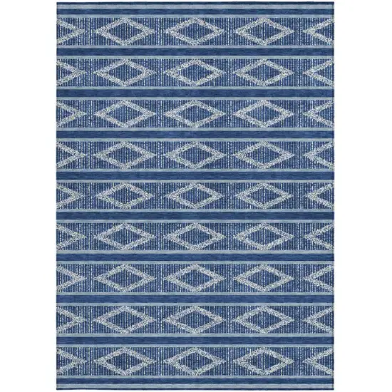 Navy Blue And Ivory Geometric Washable Indoor Outdoor Area Rug Photo 6