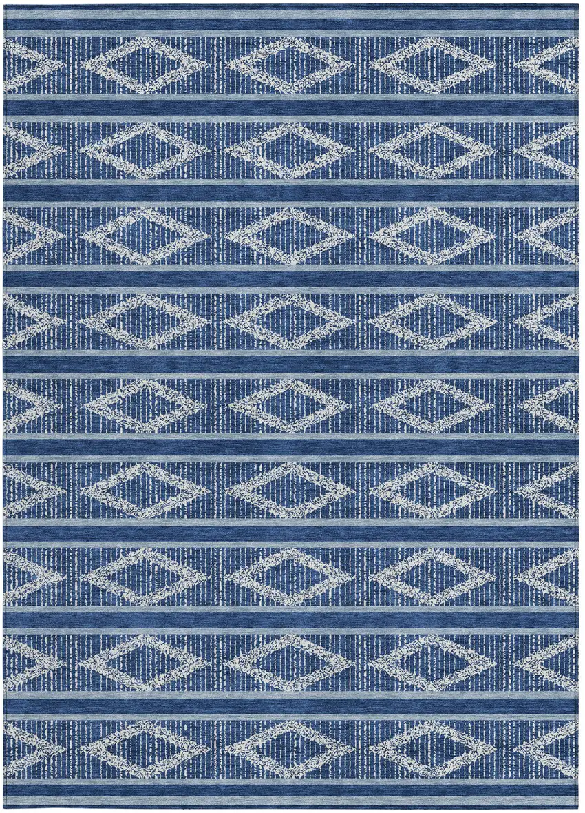 Navy Blue And Ivory Geometric Washable Indoor Outdoor Area Rug Photo 6