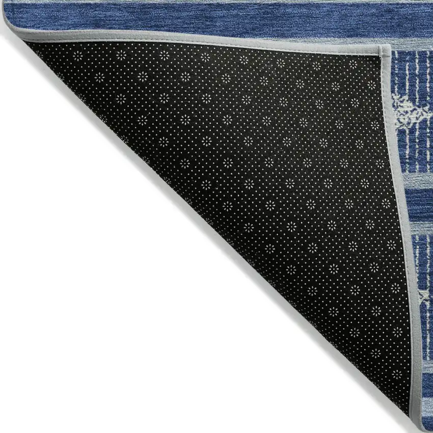 Navy Blue And Ivory Geometric Washable Indoor Outdoor Area Rug Photo 4
